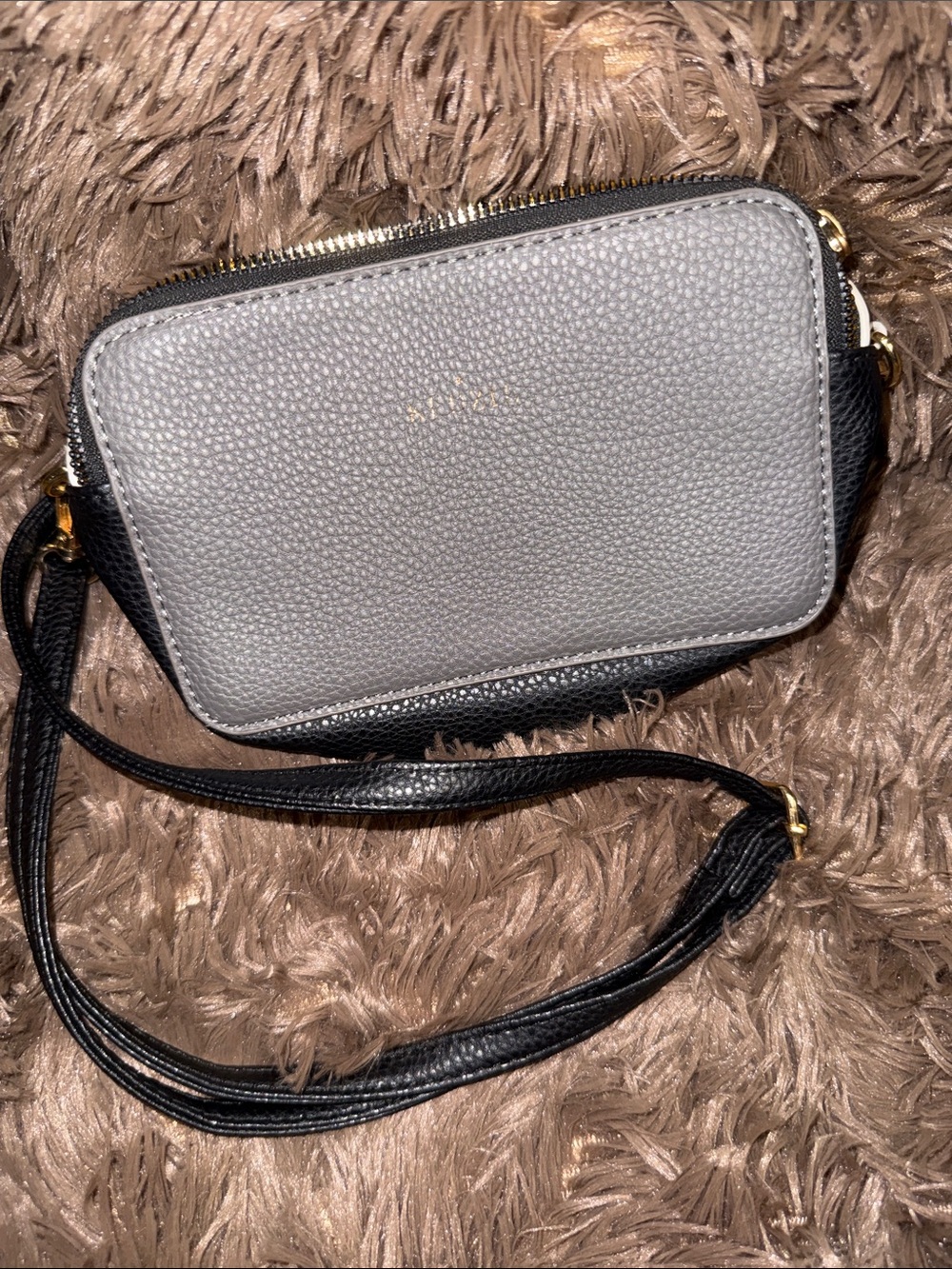 Two-Tone Gray and Black Pebbled Crossbody Bag